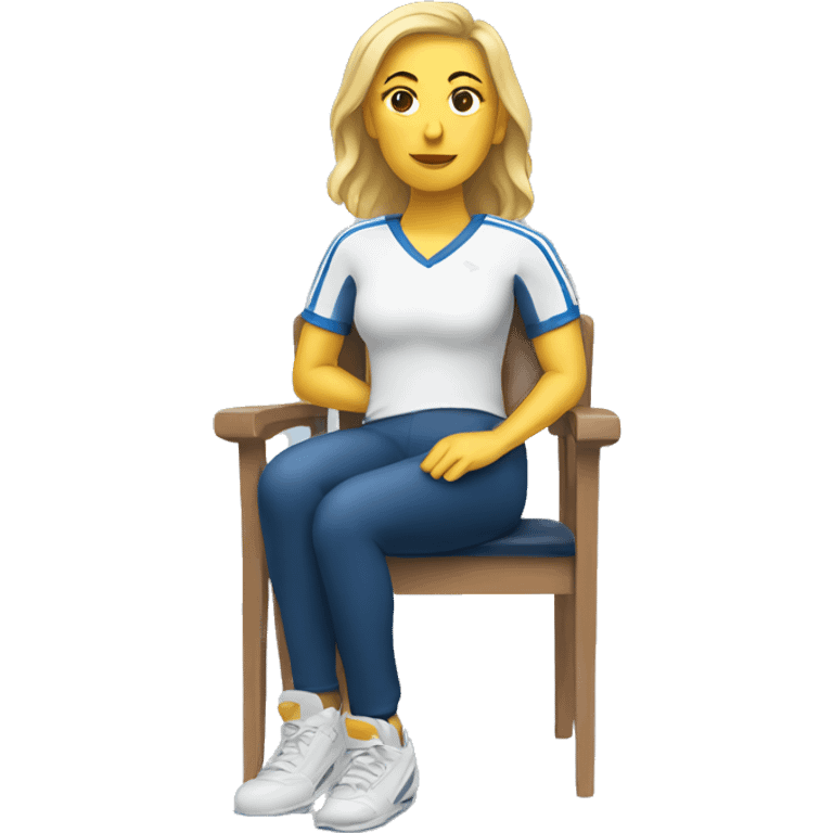 white woman in sport sitting down on a chair  emoji