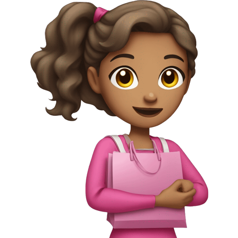 brunette light skin girl in pink clothes holding shopping bags  emoji