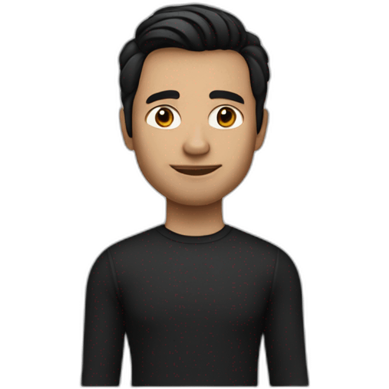     memoji of a man with a laptop in front, apple-style,modern,dark hair,black sweater,computer in hand, srilankan white skin, an avatar image gonna be round  emoji