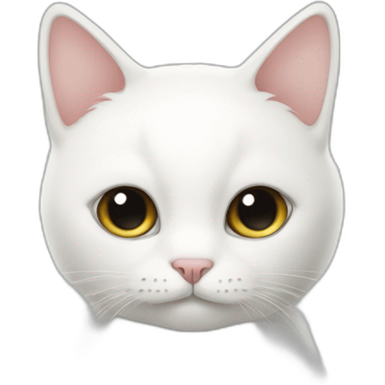 white cat with one black dot on its body and a black tail emoji