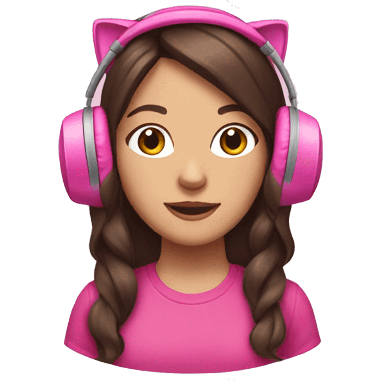 Brunette haired girl wearing pink cat headphones  emoji