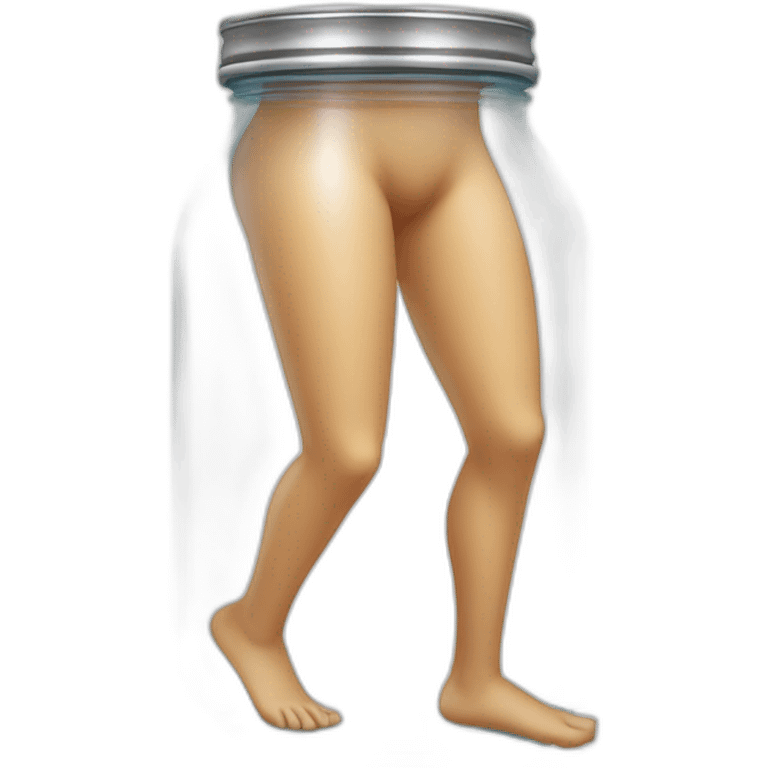 ((human legs)) standing over an ((empty transparent jar)),only legs visible emoji