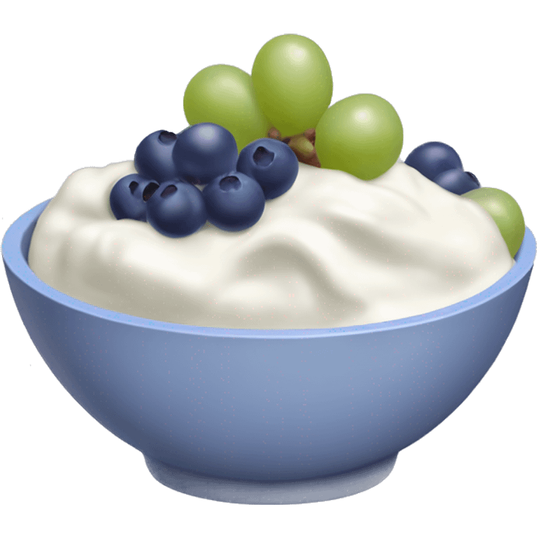 yoghurt bowl with grapes and blueberries and fruit emoji