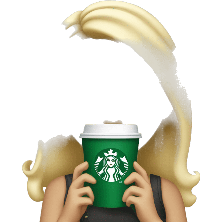 Blonde girl holding starbucks  emoji