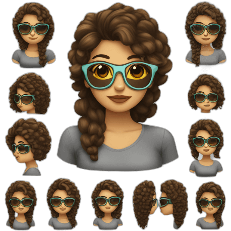 chica morena estudiosa con gafas pelo largo y rizado emoji