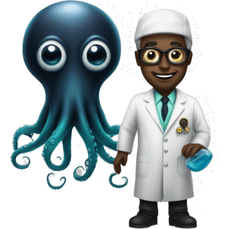 Black Alien Octopus with a scientist  emoji