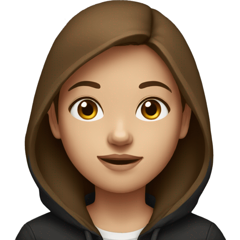 young girl, brown hair, black hoodie emoji