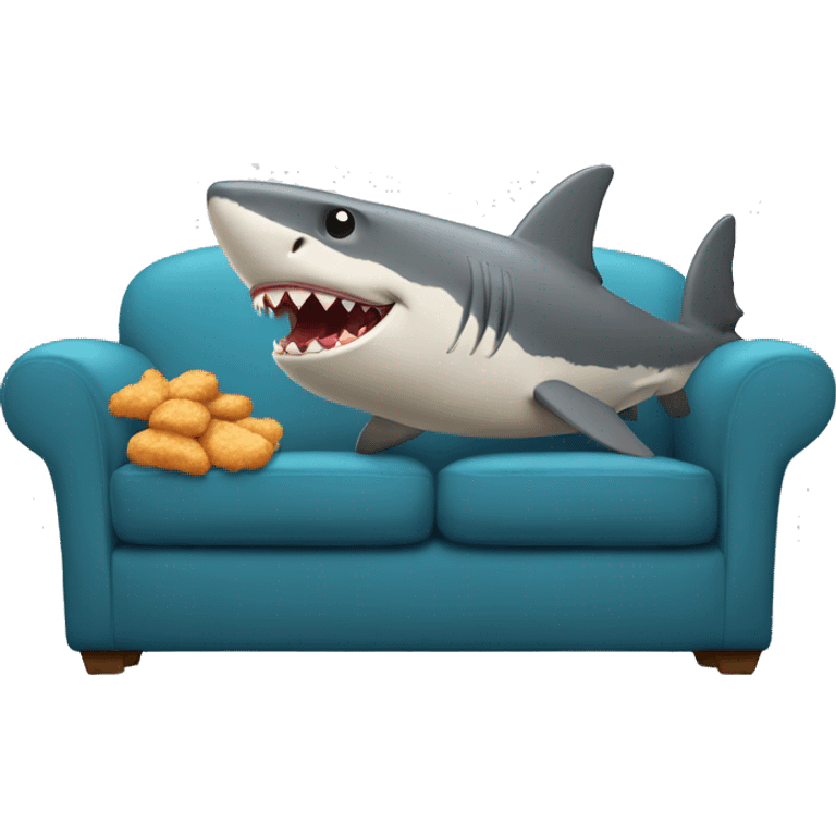 Buff shark eating chicken nuggets while sitting on a couch emoji