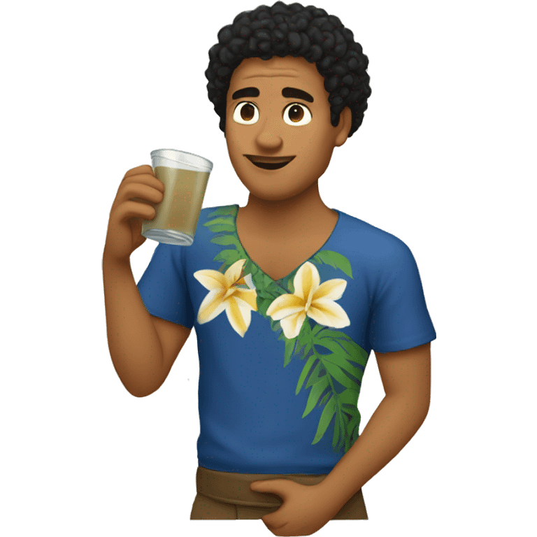 Tongan Man with curly hair drinking kava  emoji