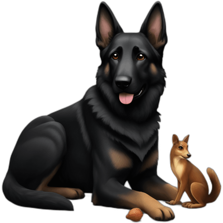 All black German shepherd with squirrel emoji