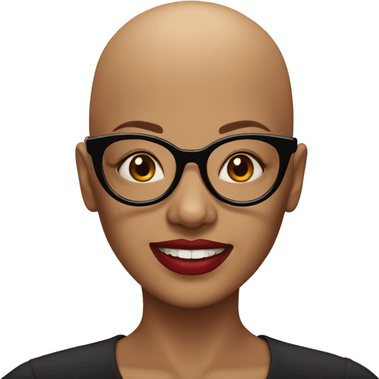 Bald person, a woman with glasses and red lipstick  emoji