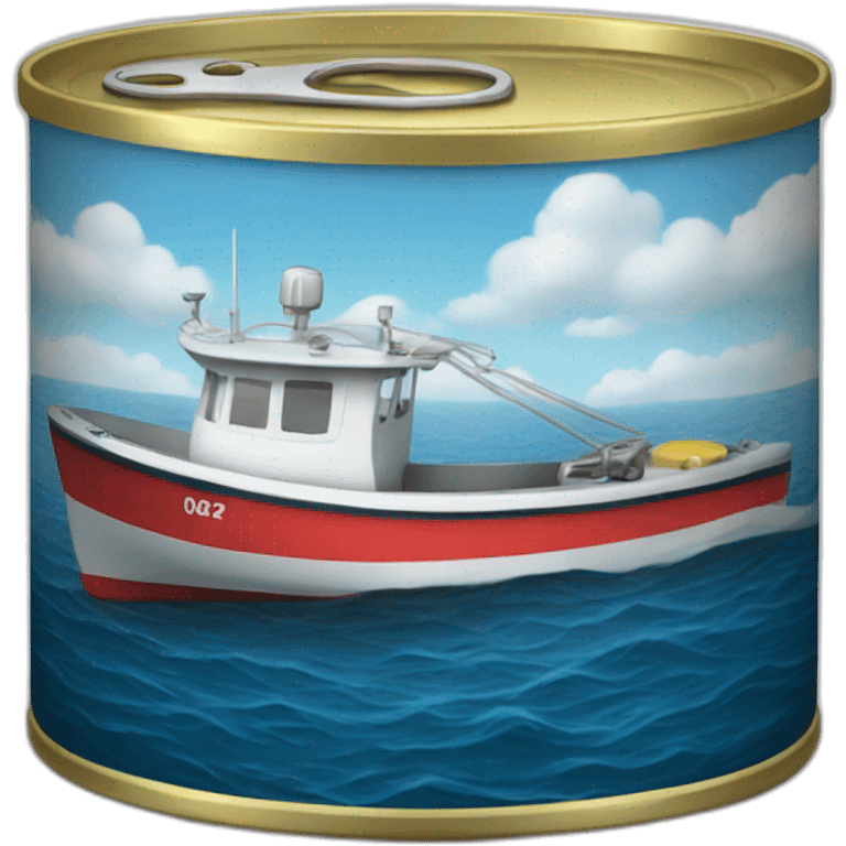 Realistic can of tuna showing a boat emoji