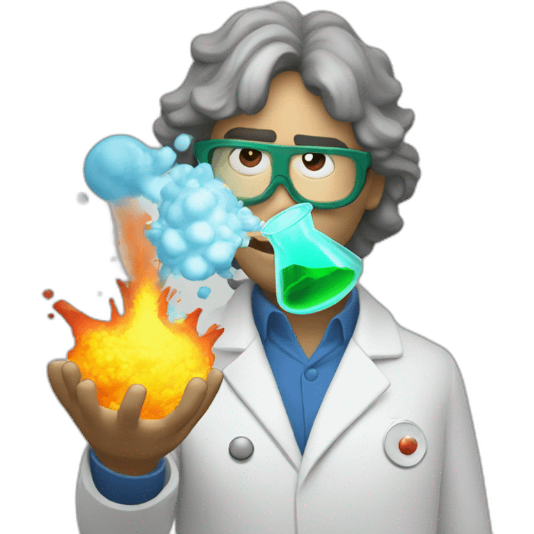 scientist with a conical flask experiencing a big explosion emoji