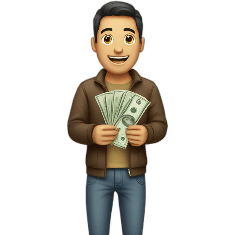 Happy man holding money emoji