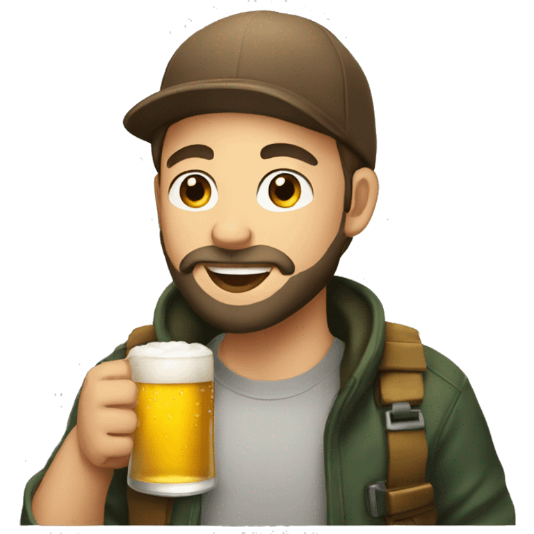 young man with beard and a cap drinking beer  emoji