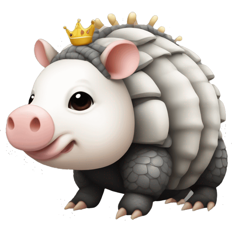 Black and white piebald chubby round armadillo pig panda centipede armadillo wearing a crown emoji