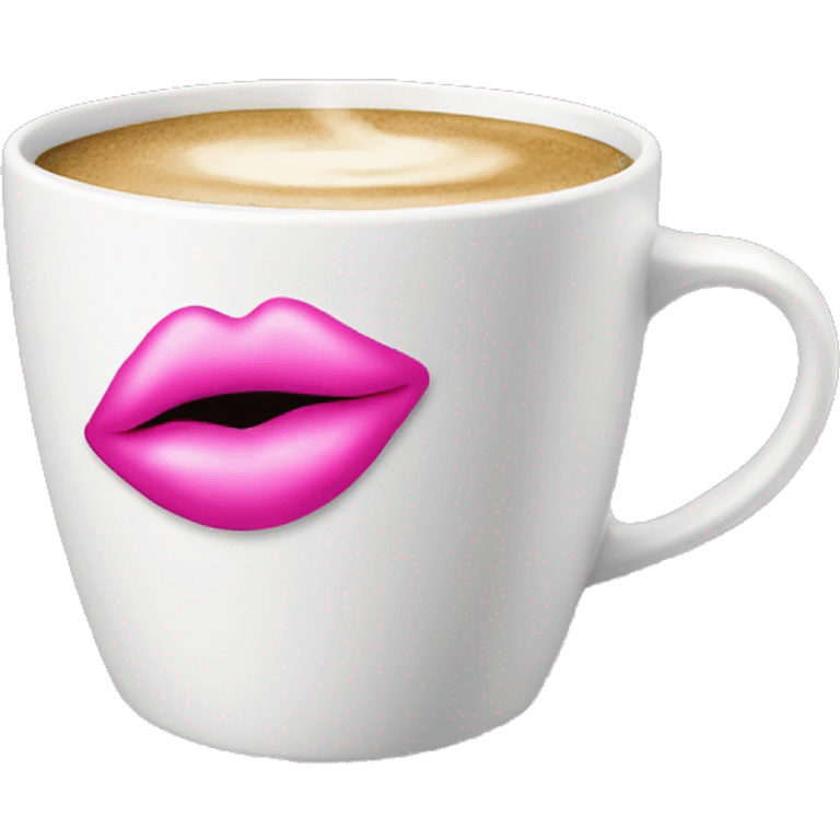 White coffee cup with a pink kiss mark emoji