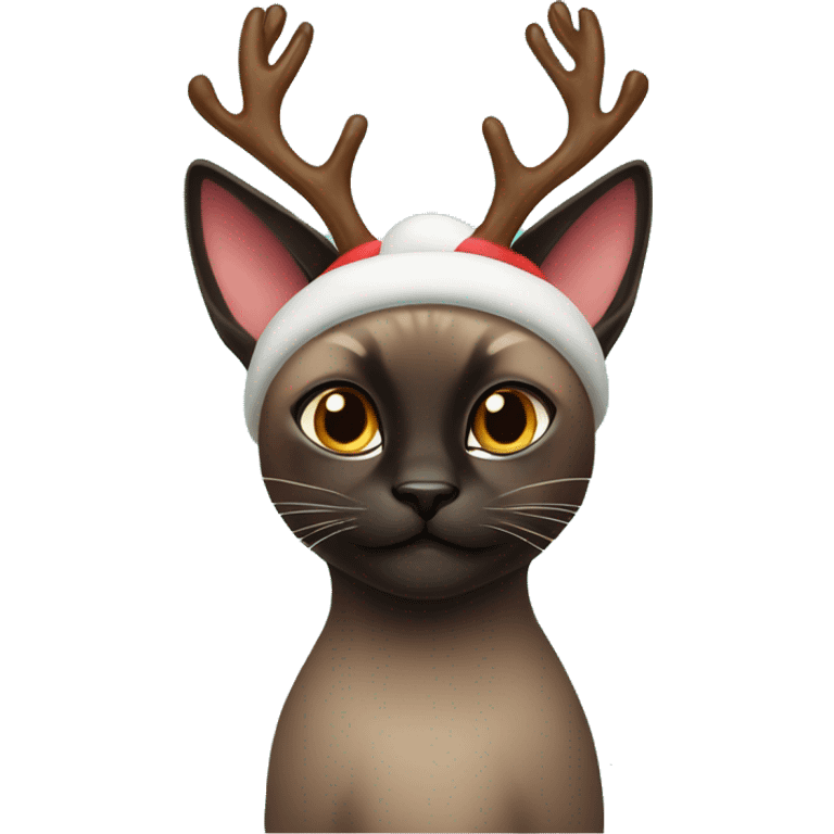 Dark Siamese cat with reindeer Christmas antlers emoji