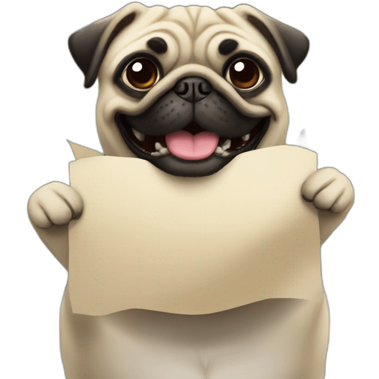 smiling pug holding a sign that reads the word "raid" emoji