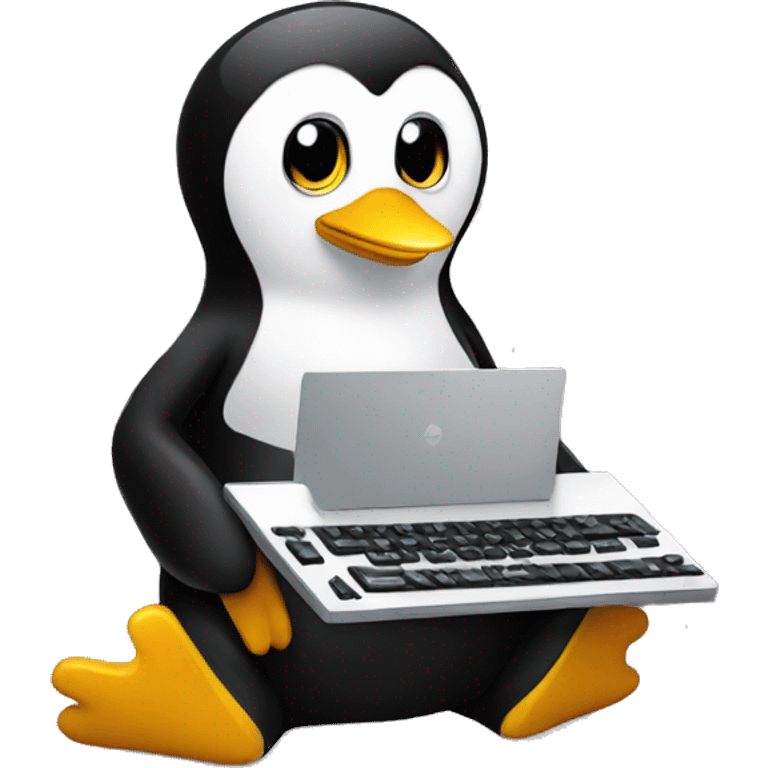 Linux tux sitting with keyboard emoji