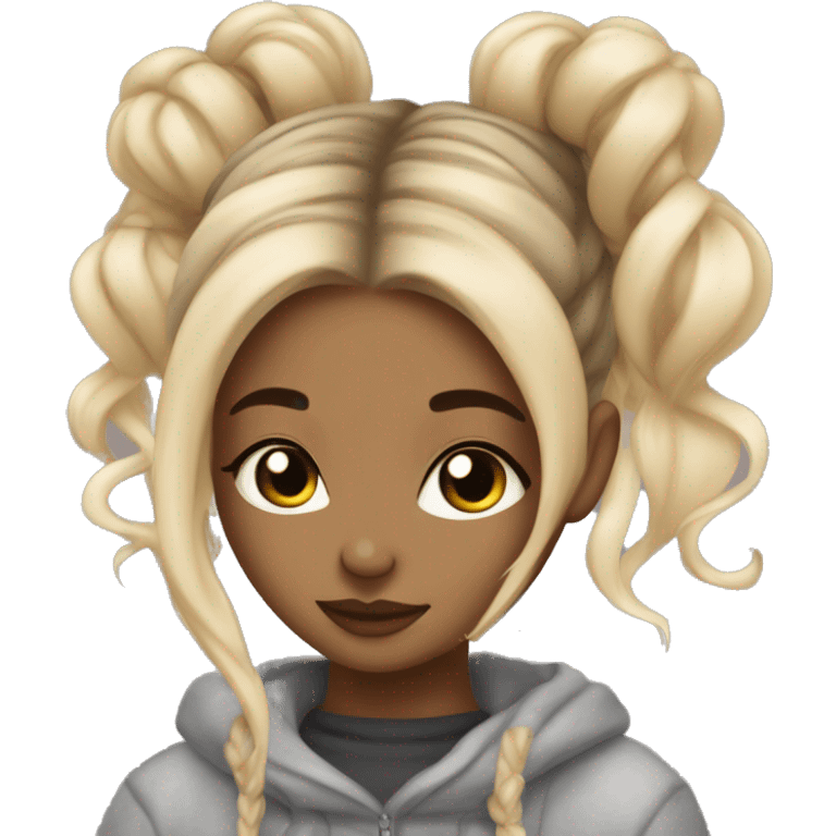 Cozy, girl, space buns, ombré hair dark roots blonde, in blanked emoji