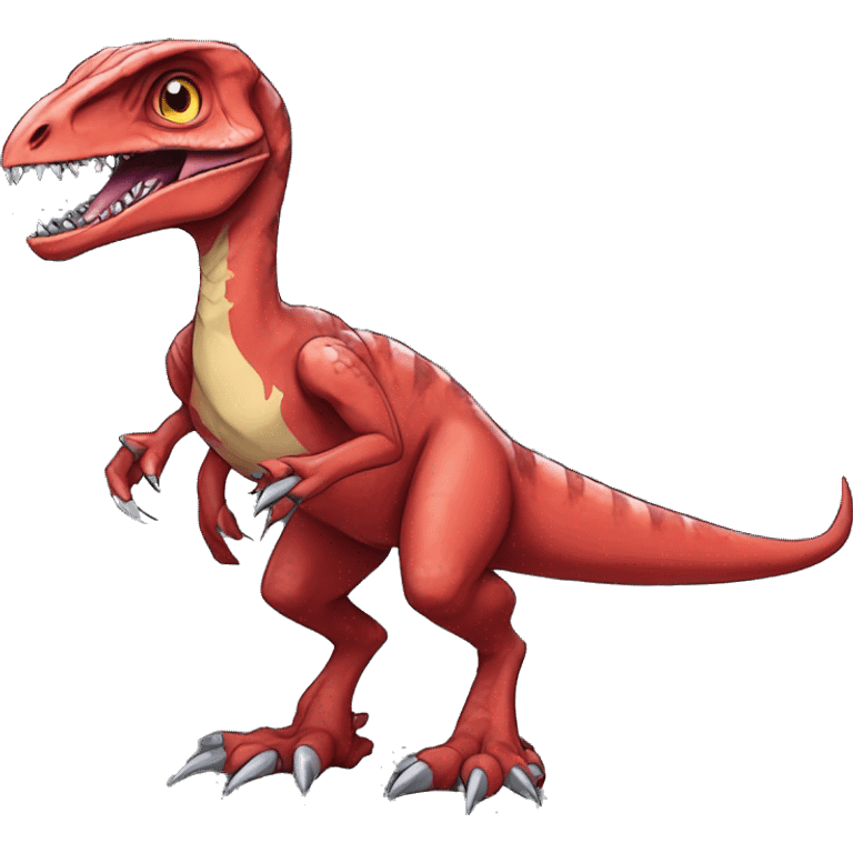 Red edgy badass velociraptor-Digimon full body emoji