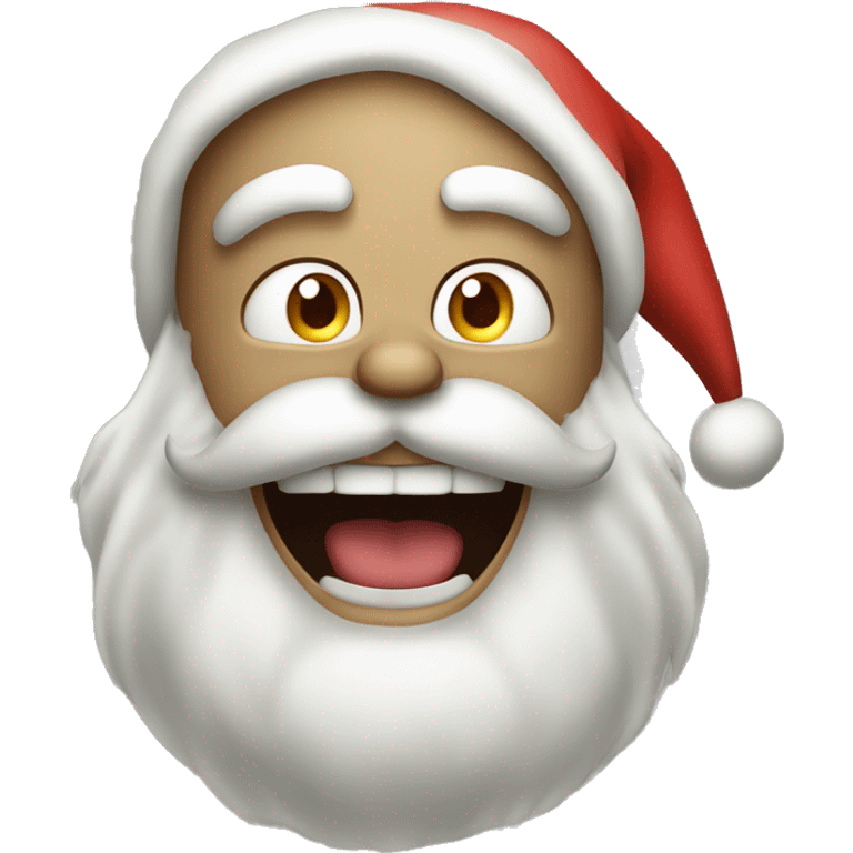 Santa with no hat or beard with a scary giant grin on his face emoji