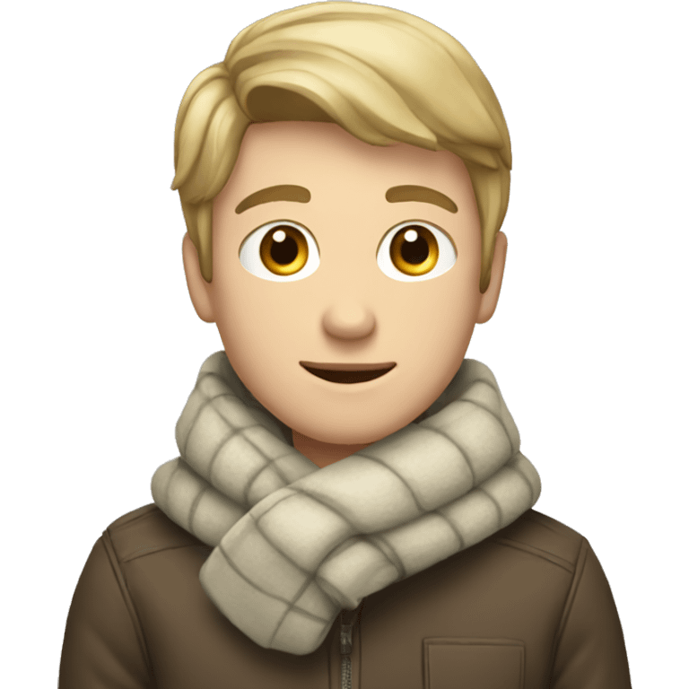 white young man with a warm jacket and scarf emoji