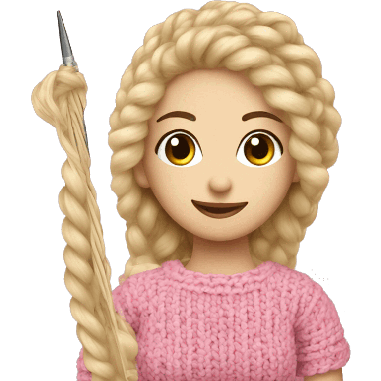 girl with yarn ball pink blond crochet hook emoji