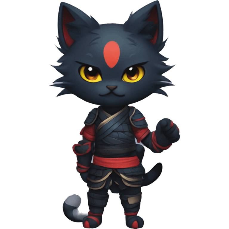 Edgy Shy Anthro Samurai cool pretty dark Litten-Pokémon-cat-fursona-animal techwear Bandages gloves socks emoji