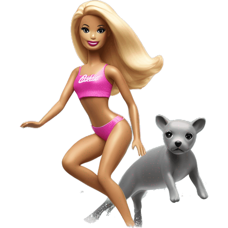 barbie surfing on a dolphin at miami beach  emoji