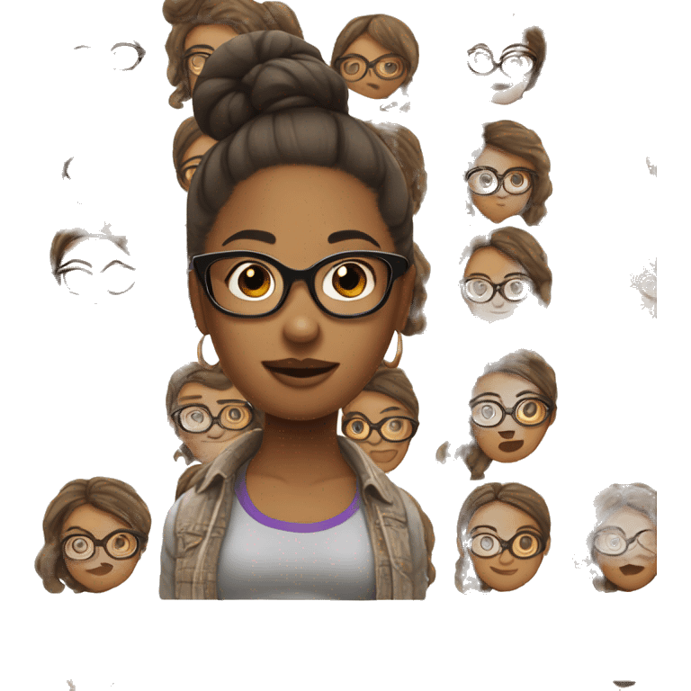 Brown skin girl with glasses hair in a bun in Philadelphia clothes emoji