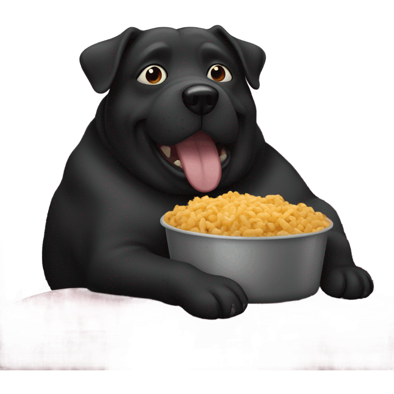 fat black dog sitting on a couch eating food emoji