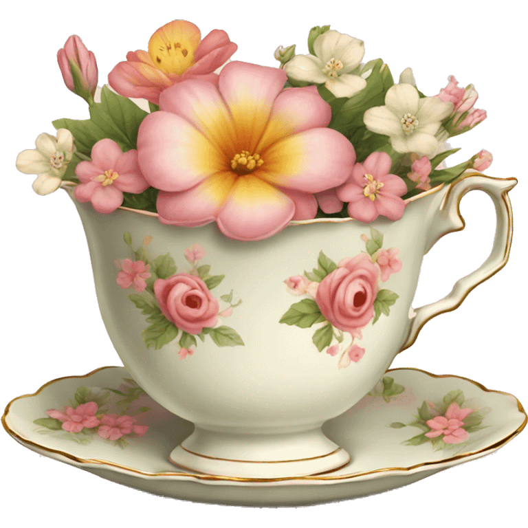 Vintage teacup with flowers print emoji