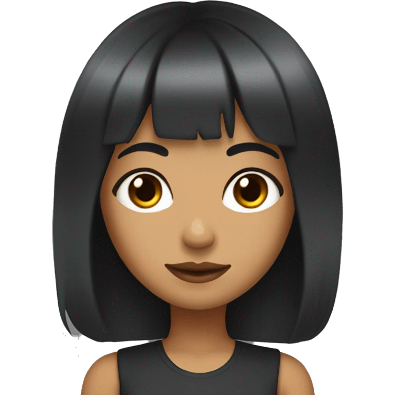 Girl with black hair and olive skin with piercings and dark brown eyes and bangs  emoji