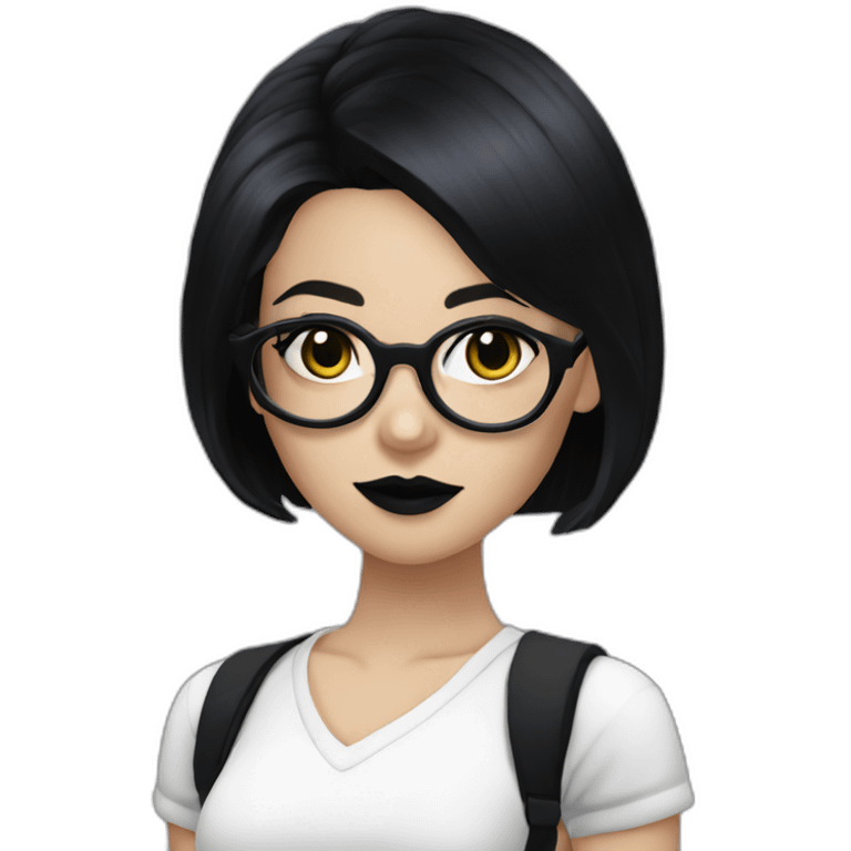 Goth girl with glasses and graphic eyeliner and black hair wearing a club outfit emoji