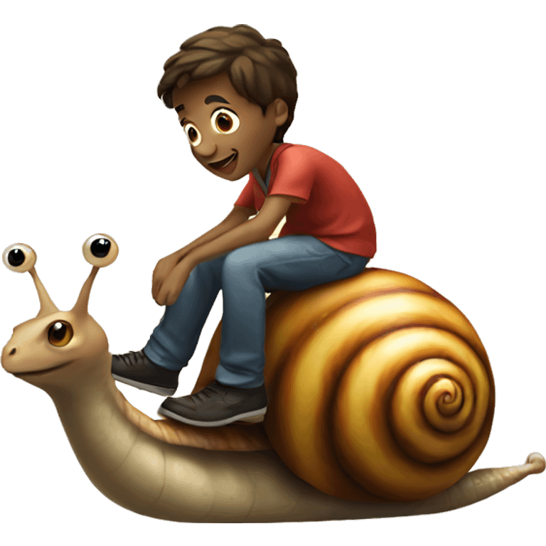 A boy riding a snail emoji