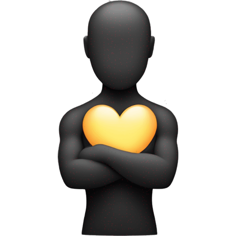 A minimalist figure hugging itself with both arms crossed over its chest. The figure is stylized and simple, with no facial details, and a glowing circle at the center of its chest symbolizing love. emoji