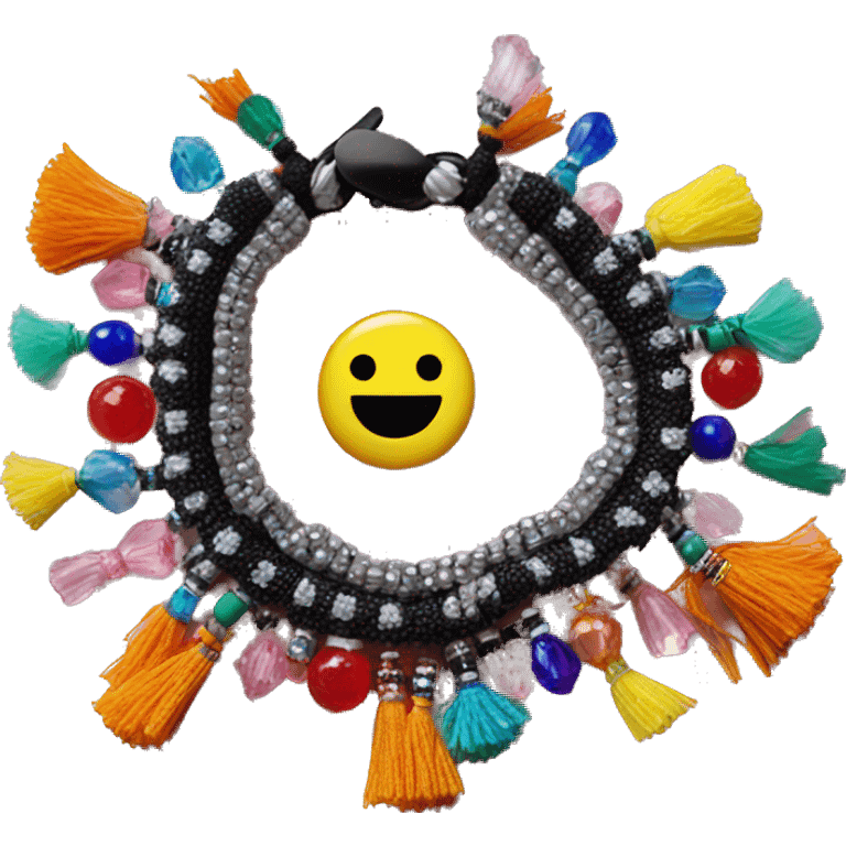 Beaded bracelet with beads that spell out raver emoji