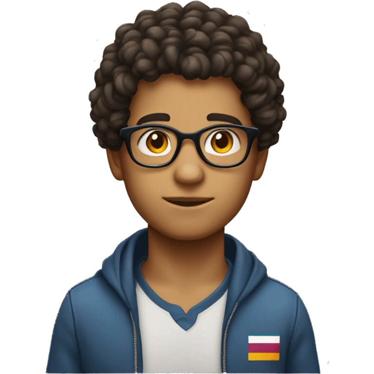 create an emoji that looks like a 15 year old boy from venezuela with  semi curly hair, a skinfade and eyeglasses emoji