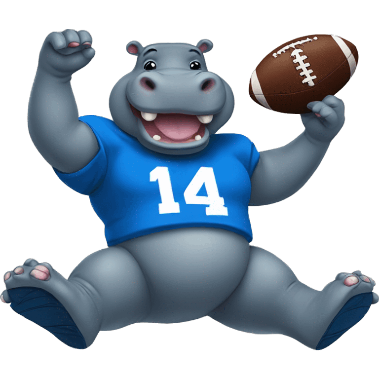 hippo holding football with blue jersey #5 emoji