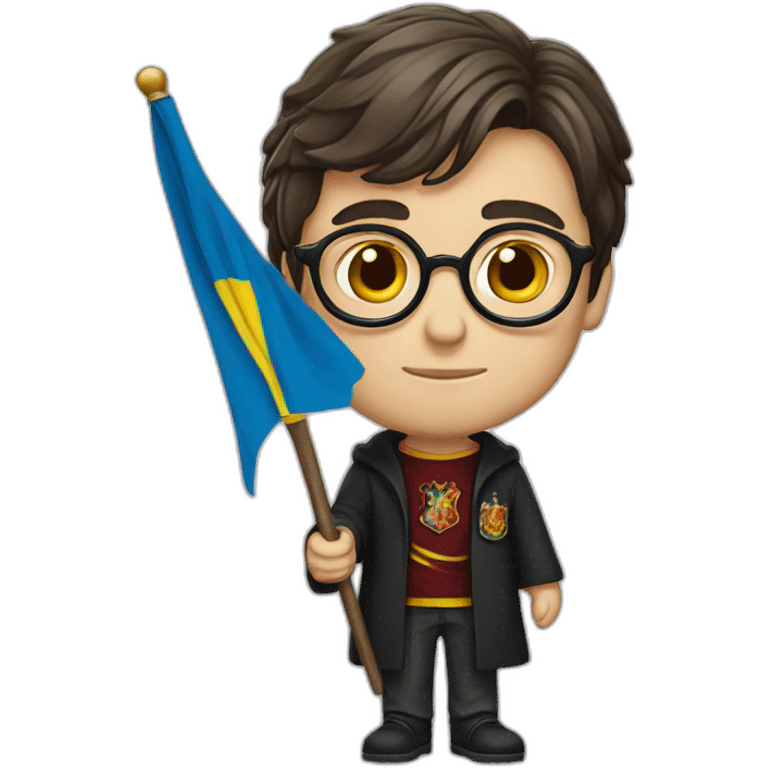 Harry Potter holds a Ukrainian flag emoji