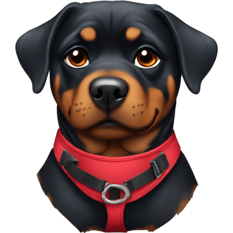 A pretty Rottweiler female with a red harness emoji