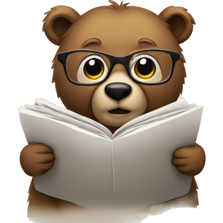 bear who wears glasses reading newspaper emoji