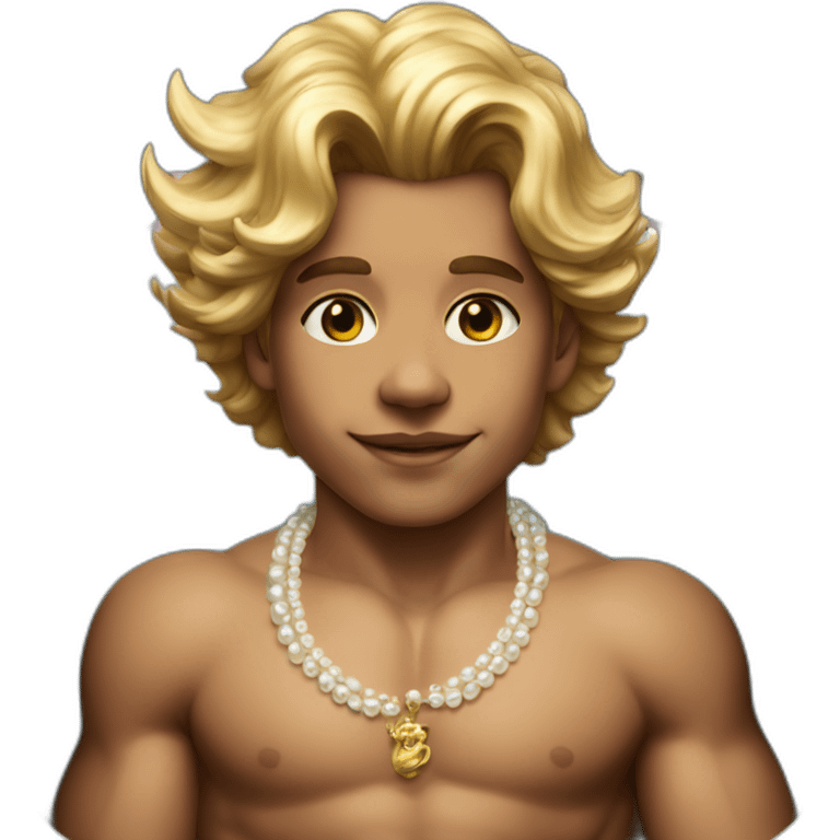 Posh-muscle-boy-with-unicorn-hair-and-pearl-necklace-in-golden-bathtub emoji