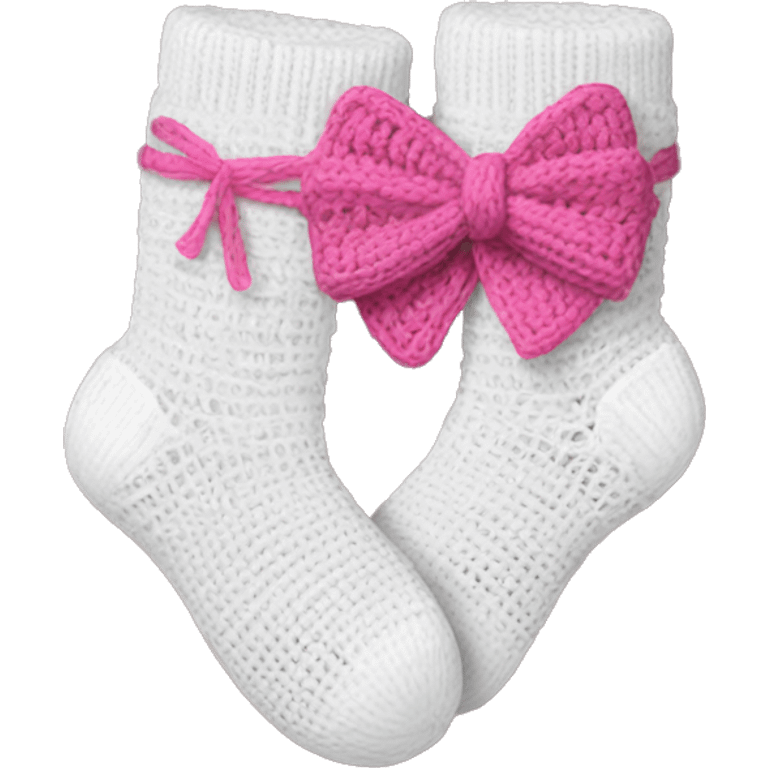 White crochet sock with pink bow emoji