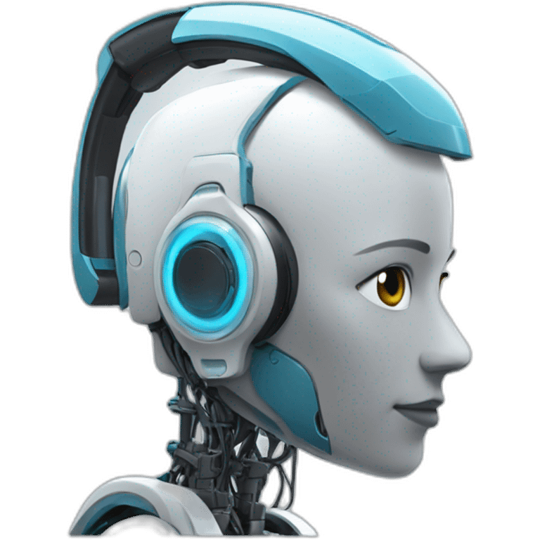 Side profile of a Robot wearing a Bluetooth hands free headset emoji