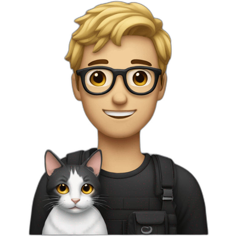 Jeune homme noir avec son Chat blanc emoji