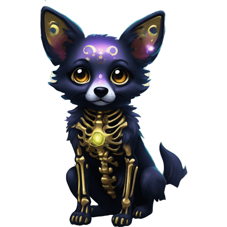 Black iridescent dog fox zombie skeleton gold mechanical nebula galaxy stars flowers fairy lights vintage emoji