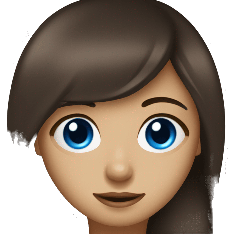 a girl with blue eyes with bangs on dark brown hair drinks coffee emoji